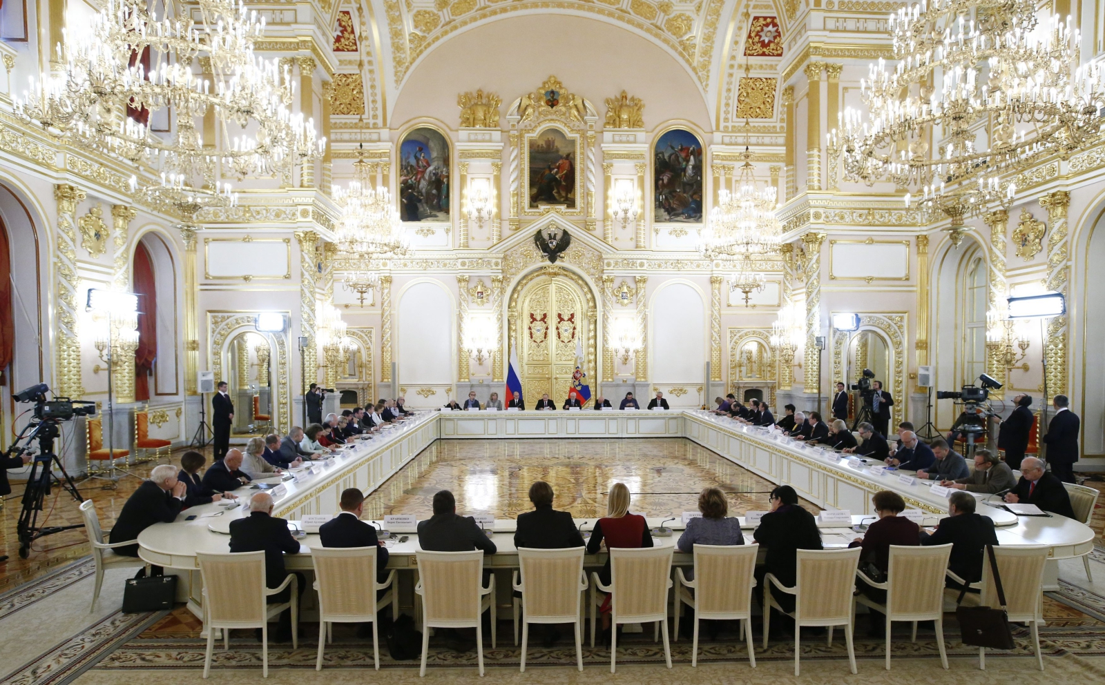 Sesja Rady Społeczeństwa i Praw Człowieka w Moskwie. Uczestniczył w niej Włądimir Putin. Fot. PAP/EPA/SERGEI KARPUKHIN/POOL 