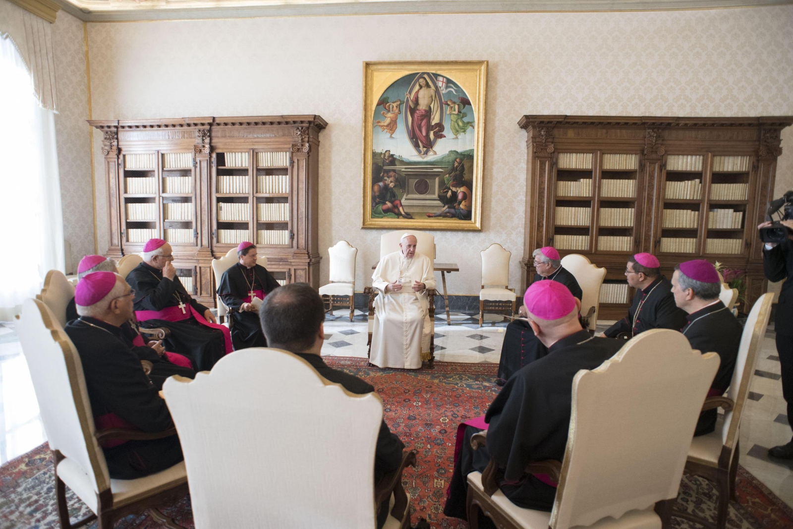 Papież Franciszek w czasie spotkania z biskupami z Kostaryki, Watykan.