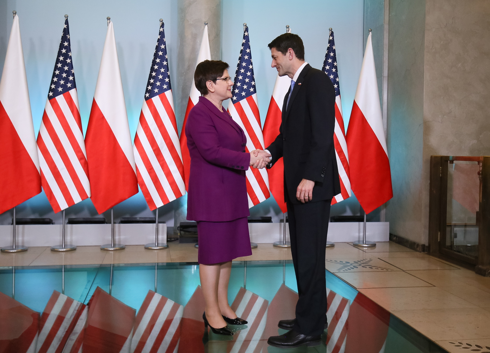 Premier Beata Szydło i przewodniczący Izby Reprezentantów USA Paul Ryan podczas spotkania w KPRM. Fot. 
PAP/Paweł Supernak