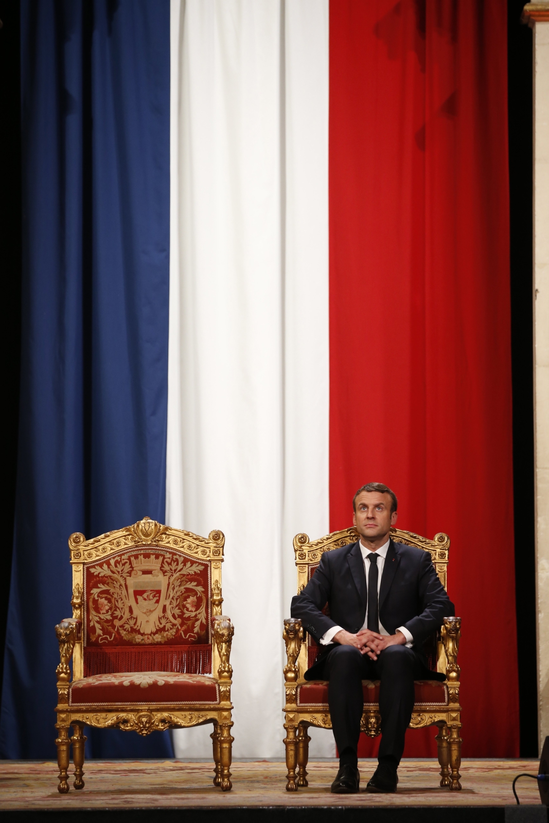 Francuski prezydent Emmanuel Macron w czasie ceremonii zaprzysiężenia na funkcję prezydenta Francji.