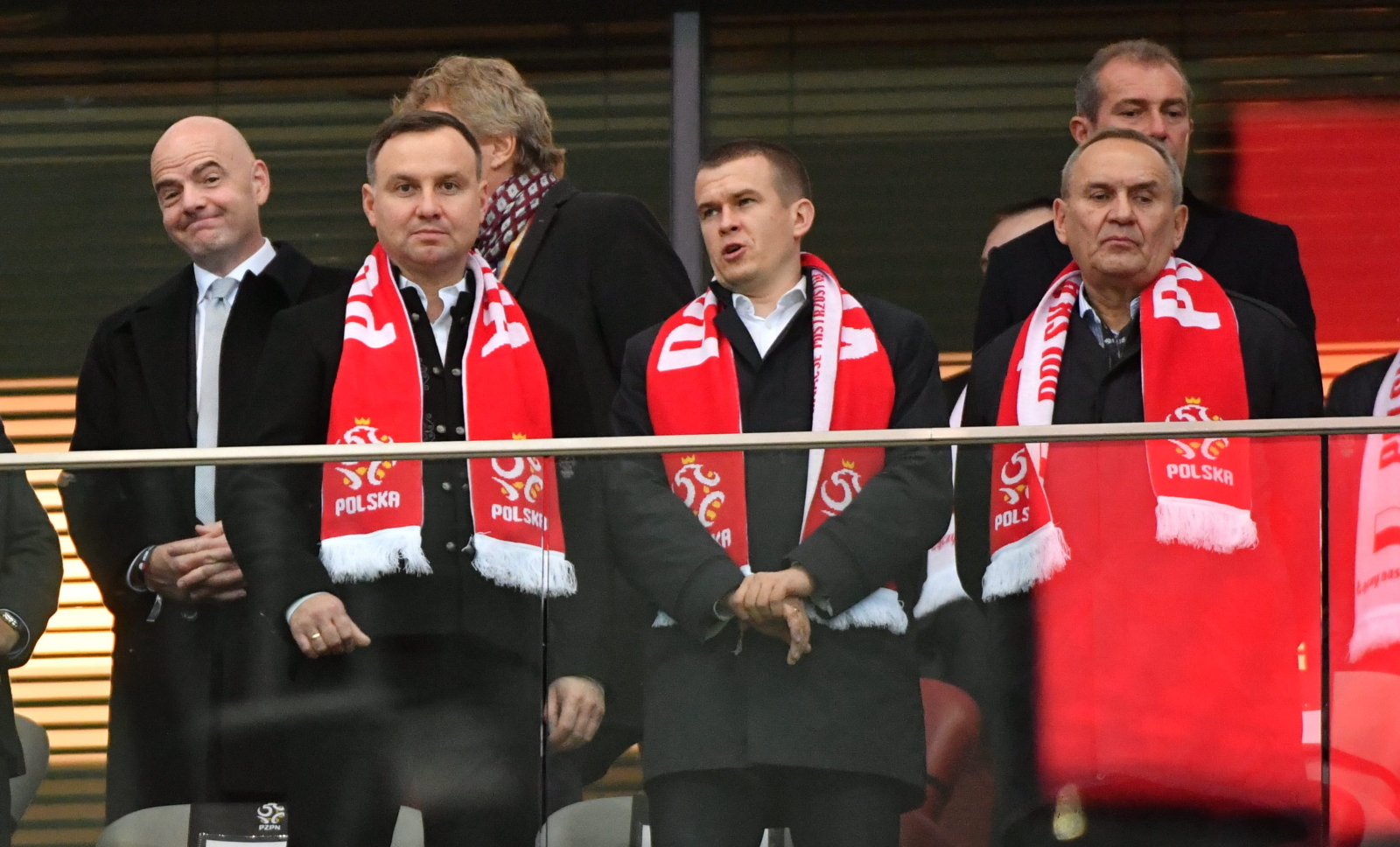 Prezydent Polski Andrzej Duda podczas meczu na Stadionie Narodowym. fot. PAP/Bartłomiej Zborowski