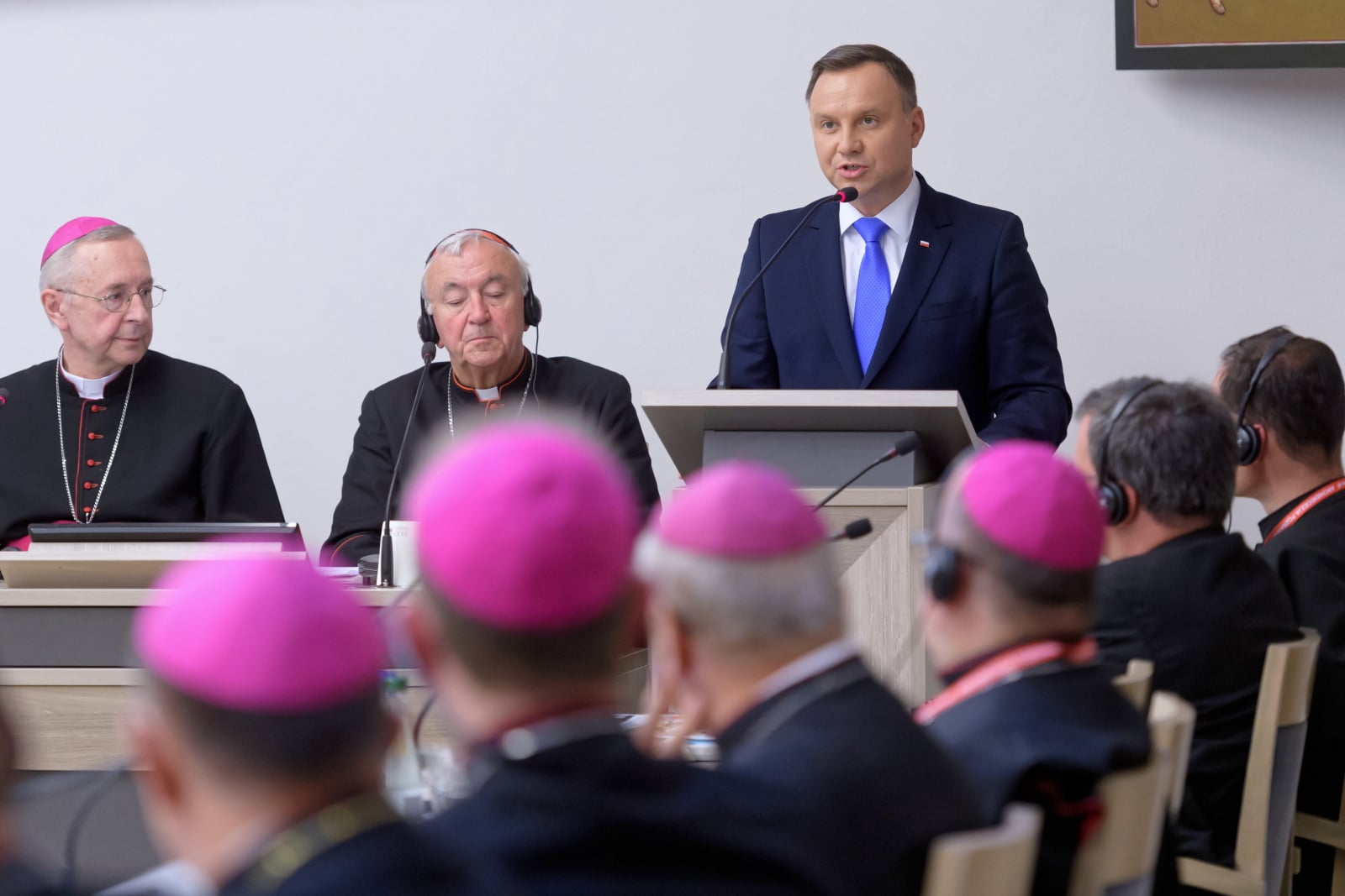 Andrzej Duda podczas obrad Zebrania Plenarnego Rady Konferencji Episkopatów Europy (CCEE, Consilium Conferentiarum Episcoporum Europae),  w Poznaniu. 