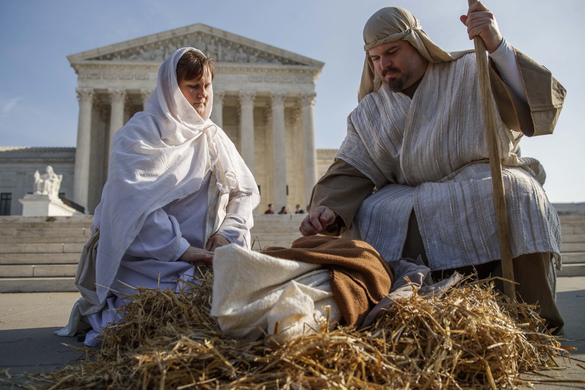 USA, Waszyngton: historyczna rekonstrukcja, procesja „Live Nativity” przy Sądzie Najwyższym, fot. SHAWN THEW, PAP/EPA. 