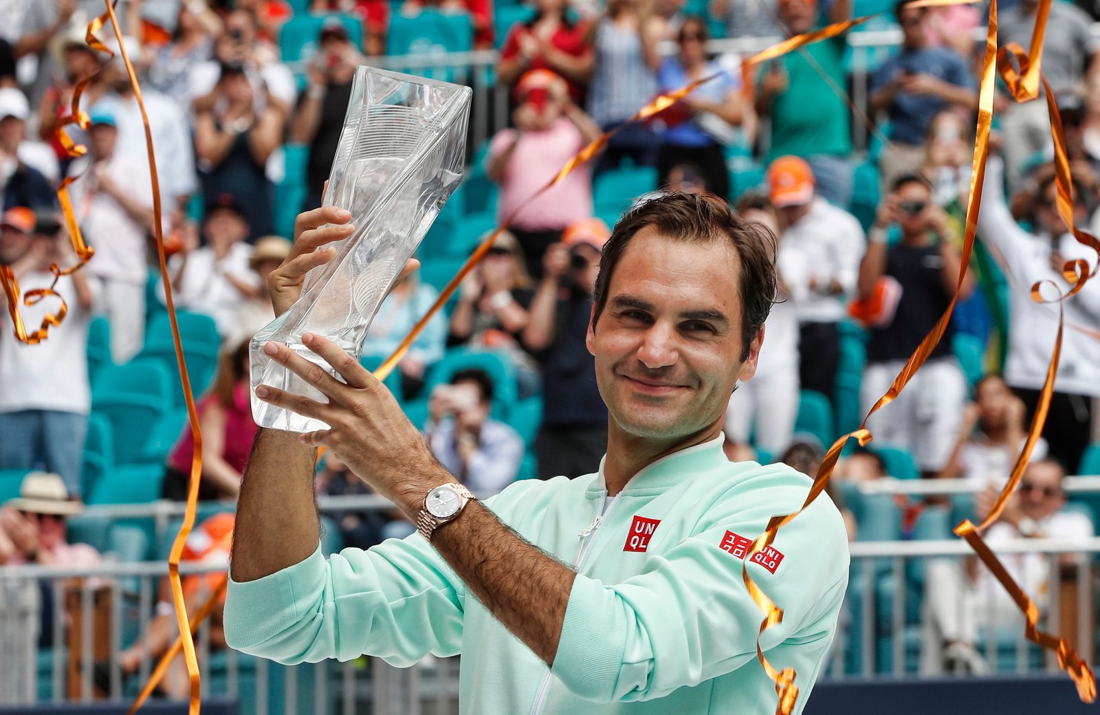 Roger Federer ze zwycięstwem w Miami Open. Fot. PAP/EPA/RHONA WISE