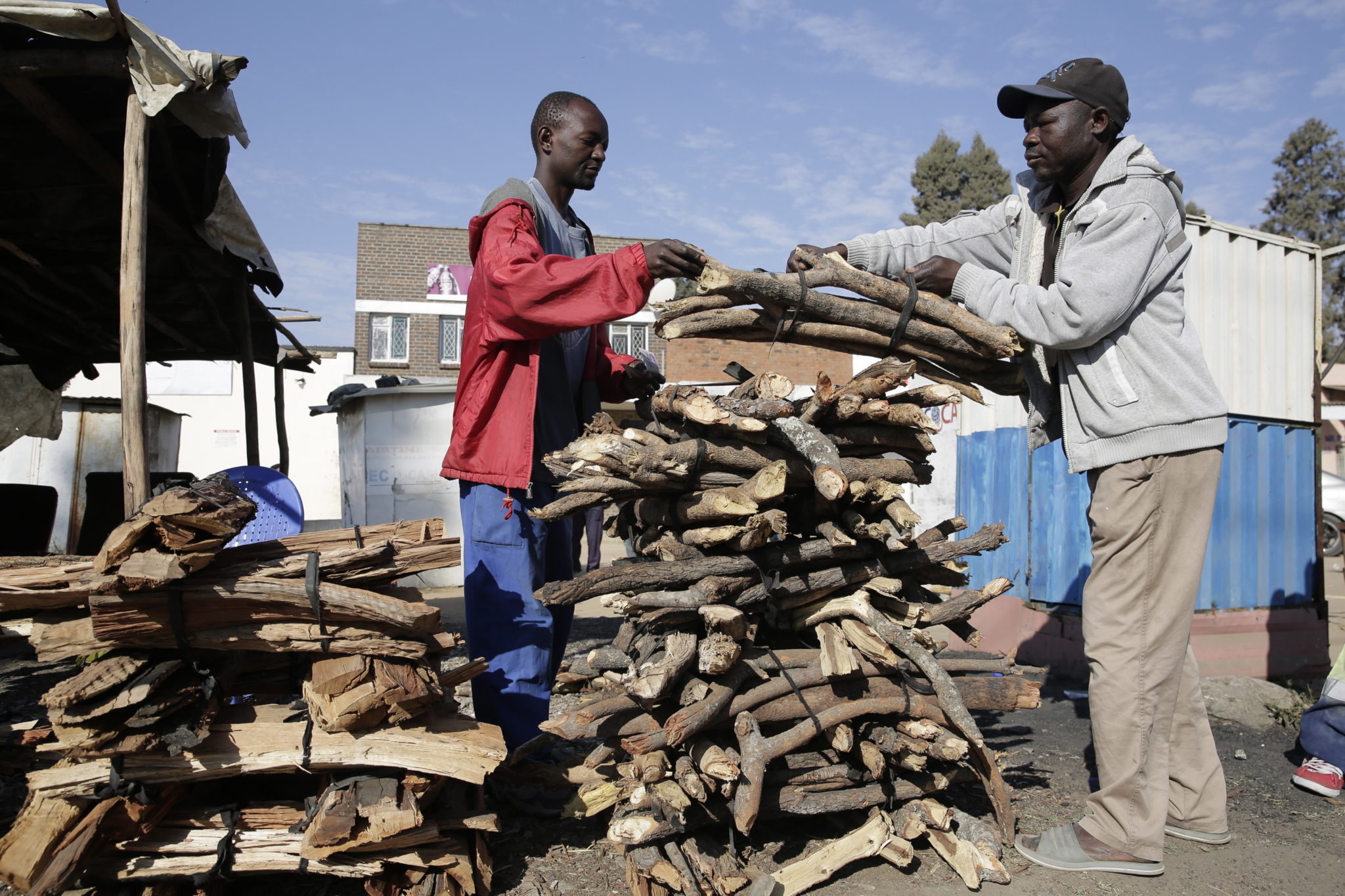Zakup drewna opałowego w Mabvuku. W kraju panuje trudna sytuacja - z powodu przerw w dostawie prądu nie działają fabryki, zakłady pracy, fot. AARON UFUMELI, PAP/EPA 