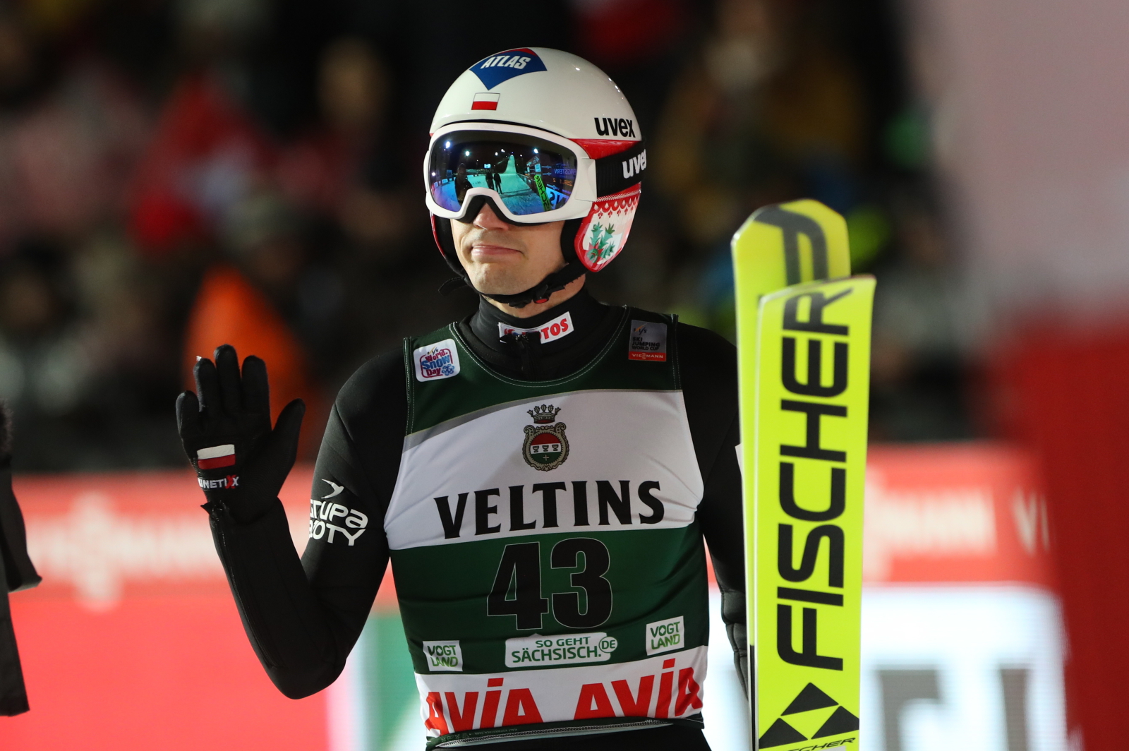 Kamil Stoch, podczas indywidualnego konkursu Pucharu Świata, w skokach narciarskich,w Klingenthal. PAP/Grzegorz Momot
