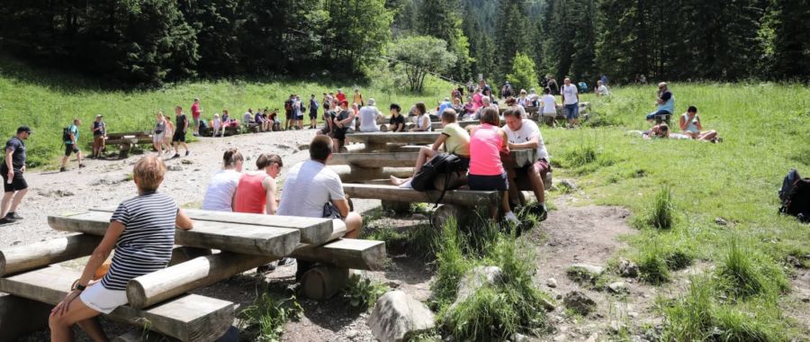 Turyści podczas wypoczynku w Dolinie Strążyskiej fot. PAP/Grzegorz Momot