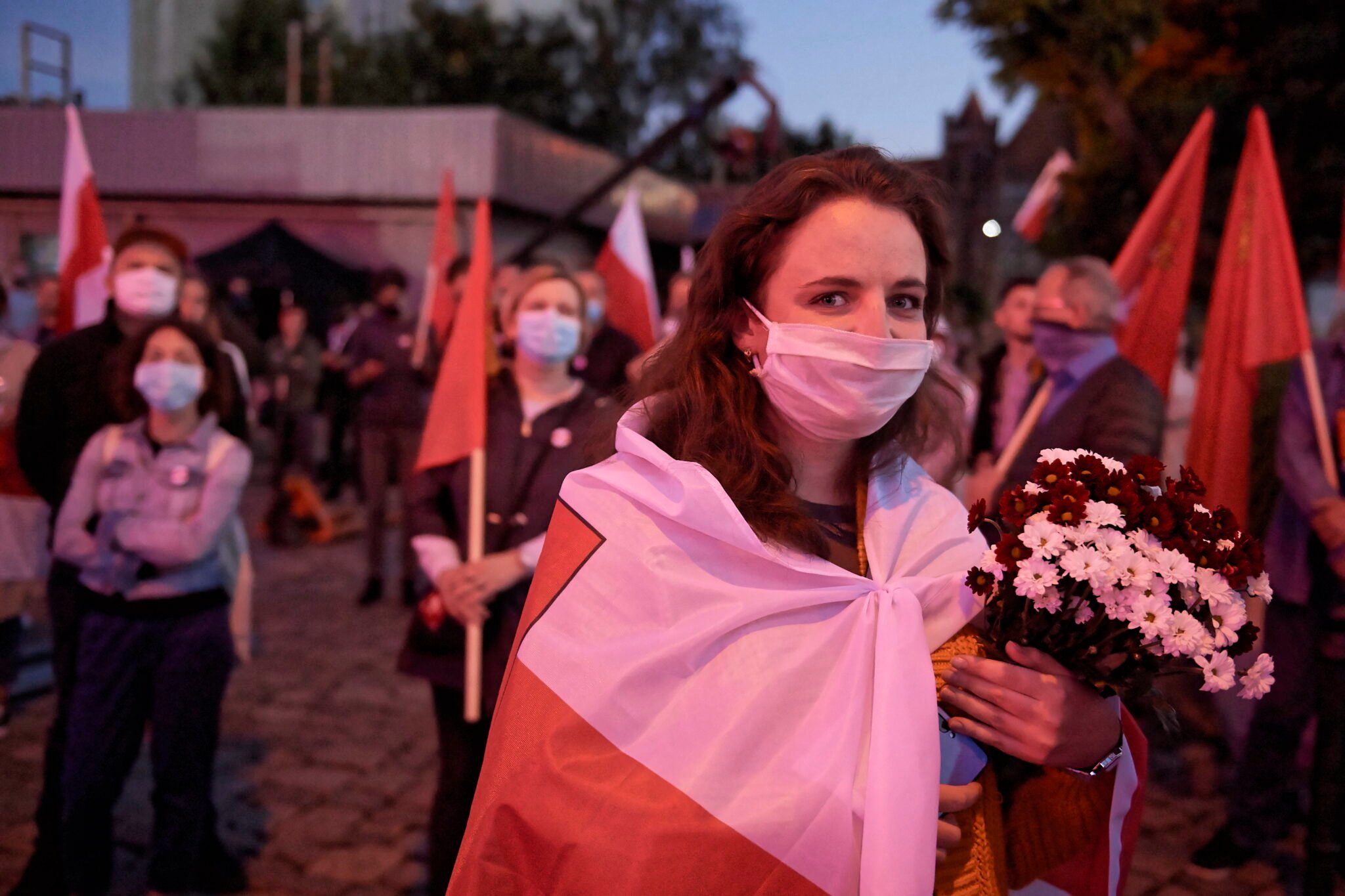Gdańsk, wiec solidarności z Białorusią przy historycznej Bramie nr 2, PAP/Adam Warżawa
