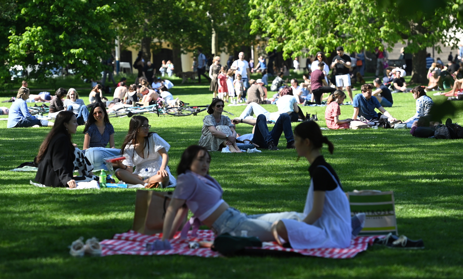 Brytyjczycy odpoczywają na londyńskich terenach zielonych Fot. PAP/EPA/ANDY RAIN