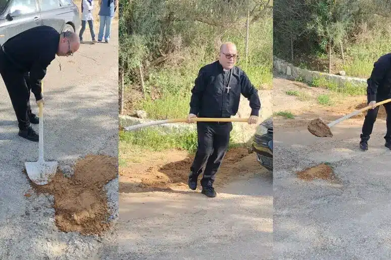 Proboszcz z Santa Rita na Sycylii sam naprawia podziurawioną drogę