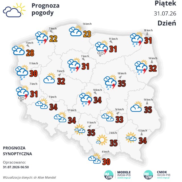 Burze i upał. Czerwone alarmy IMGW w wielu województwach